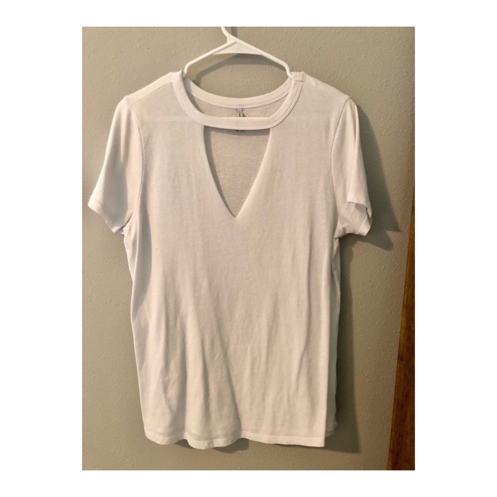 Open neck white tee shirt